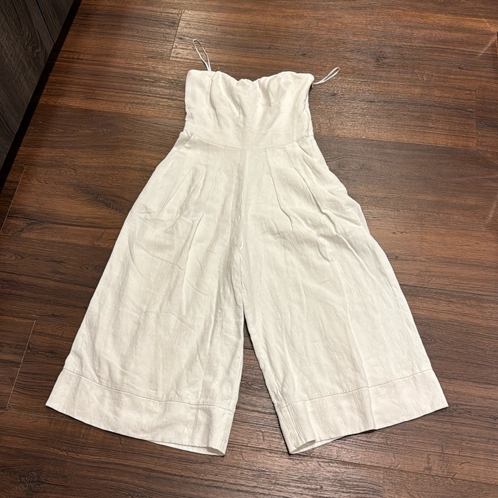 Greylin Strapless Jumpsuit, lined, side zipper in Linen/cotton blend in EUC